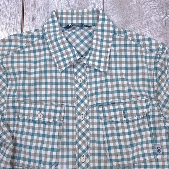 Outdoor Research Shirt Mens Small Wanderer Green Check Performance Hiking Top - Picture 4 of 7